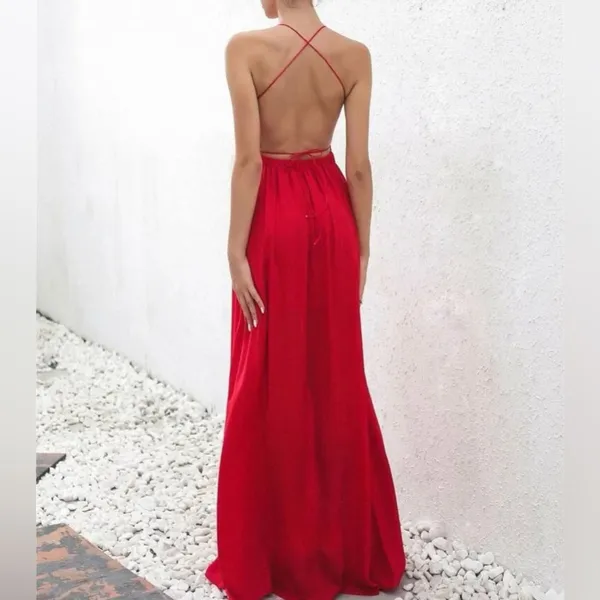 Fire red gown with strappy ties - Image 2