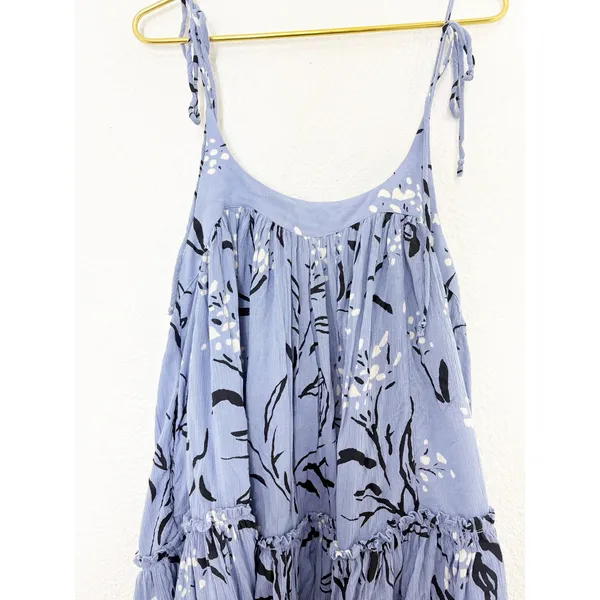 Free People Blue Floral Babydoll Mini Dress Tunic Size XS Tie Strap Boho Cottage - Image 8