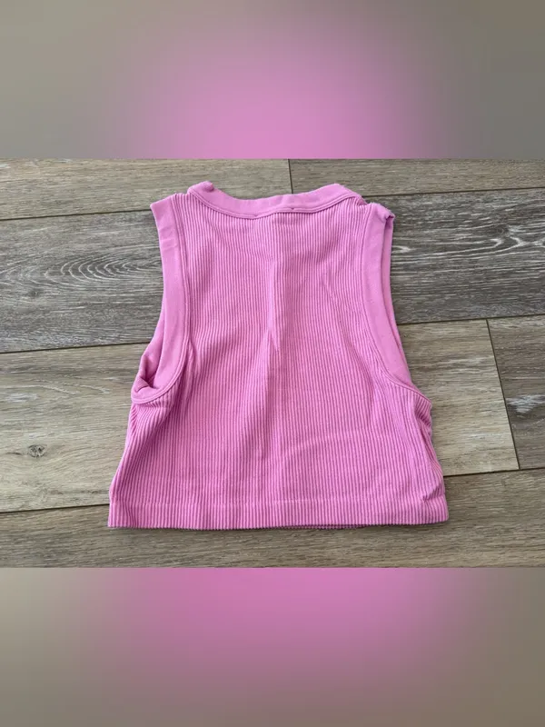 Zara Pink Ribbed Cropped High Neck Tank Top - Image 3