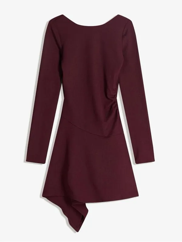 Bershka Asymmetric Long Sleeve Mini Dress With Flared Hem - Image 3