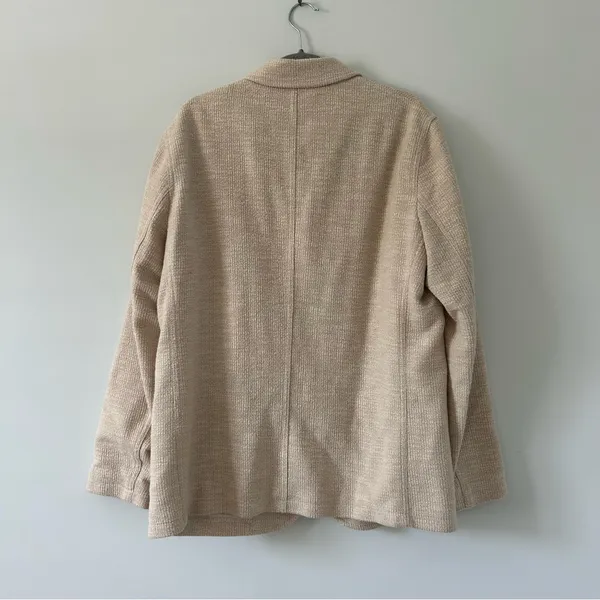 Zara Tan Beige Boucle Knit Cotton Single Breasted Textured Blazer Jacket XL - Image 2