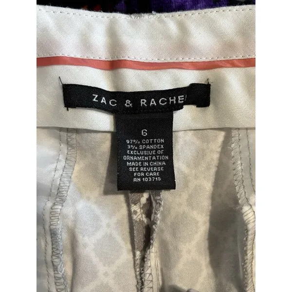 Zac & Rachel Tan/White Geo Print Crop Skinny Pants Size 6‎ Mid Rise Pockets Zip - Image 4