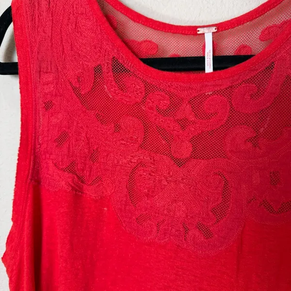 Free People Meant to Be Embroidered Swing Tank Top Red Coral Size Large - Image 4