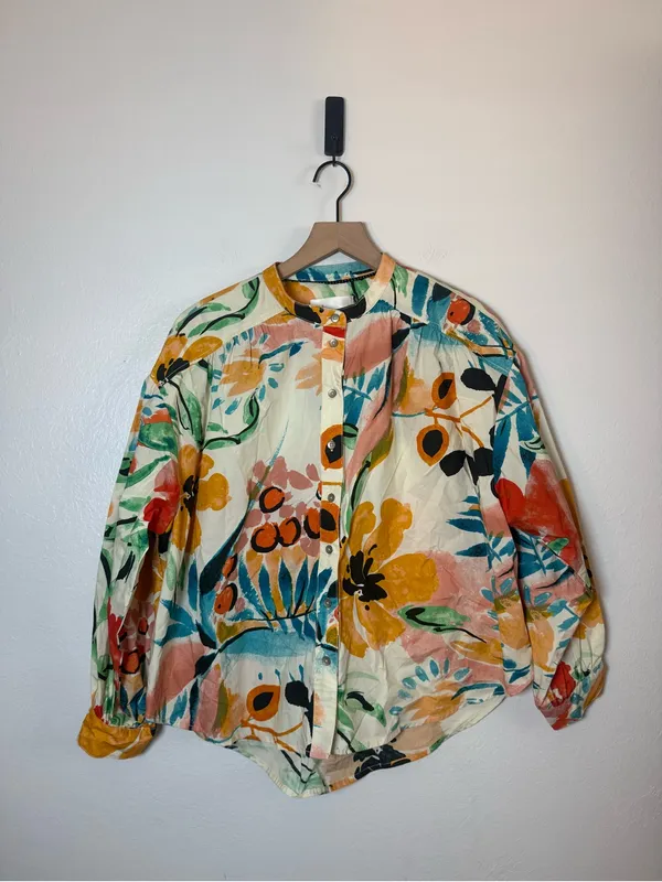 Anthropologie Crisanta 100% Cotton Poplin Buttondown Floral Abstract Print - Image 2