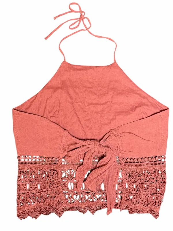American Eagle XS Dusty Rose Crochet Lace Halter Crop Top Boho - Image 3