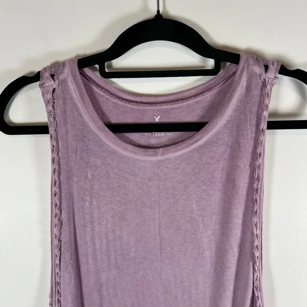 American Eagle Soft & Sexy Tank‎ Top Mauve Purple Braided Trim Sleeveless Large - Image 2