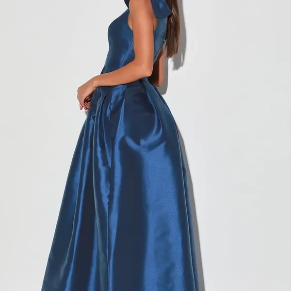 Luxurious Prom Navy Blue One-Shoulder Maxi Dress size small - Image 3