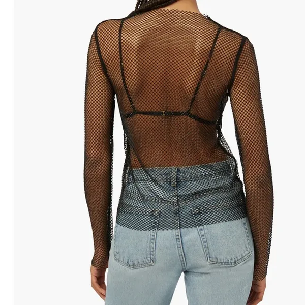 WeWoreWhat Crystal Mesh Mock Neck Top Size Medium - Image 4