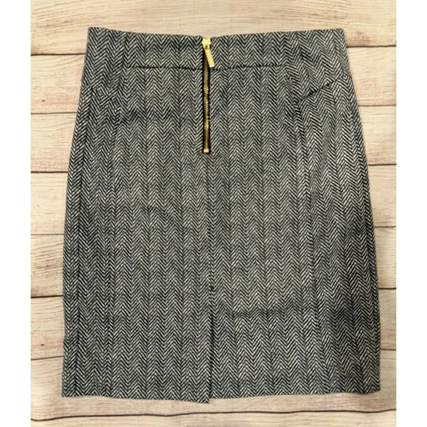 Michael Kors Herringbone Black & White Pencil Skirt Brass Zipper Size 4 - Image 3