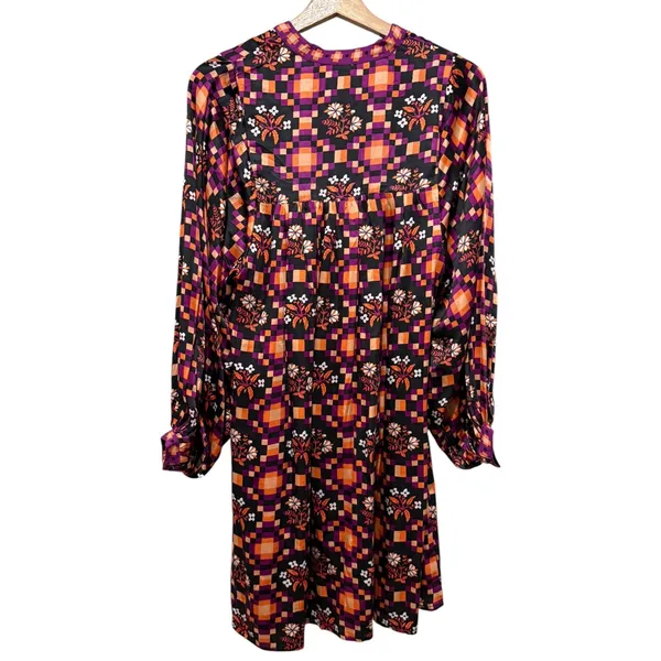 Printfresh Tunic Dress Women Sz XS Satin Colorful Boho Tassle Long Puff Sleeve - Image 2