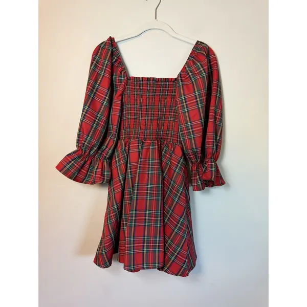 Audrey Parks Francesca's Effie Tartan Plaid Smocked Mini Dress XS NWT $70 - Image 6