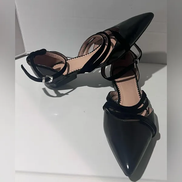 INCH2 Leather Strappy Pointed Toe Velvet Strap Ballet Flats EU Size 36‎ (US 5.5) - Image 12