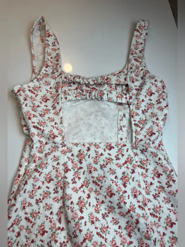 Forever 21 White Mini Summer Dress with‎ Pink Floral Print Size M - Image 4