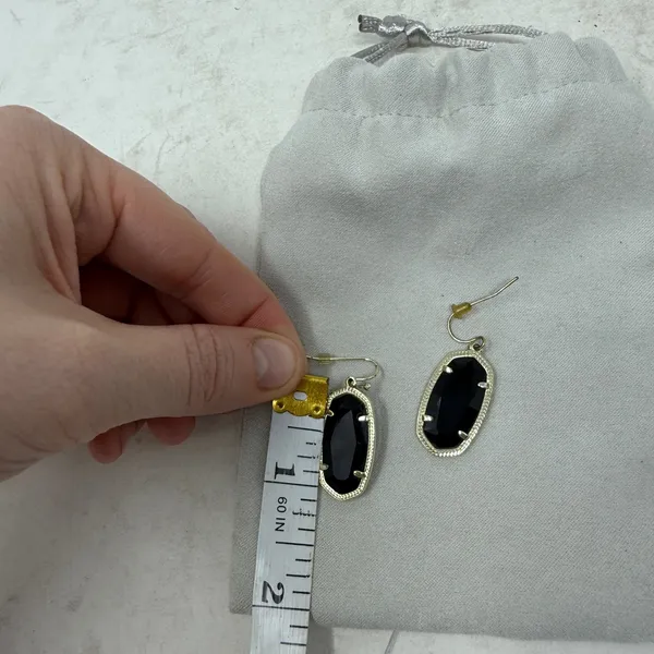 Kendra Scott Elle Gold Drop Earrings Black Opaque Glass - Image 7