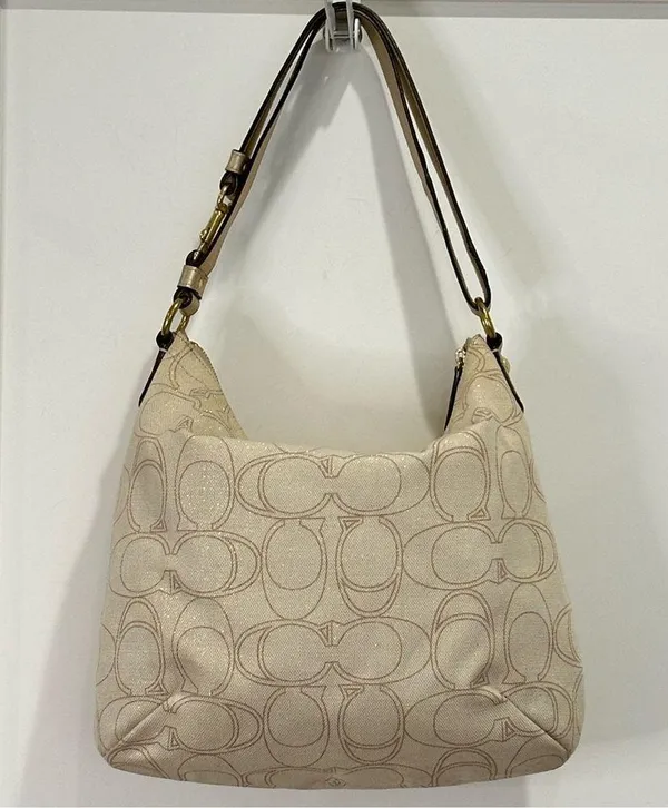 Coach Signature Penelope Purse Linen Leather Crossbody Shoulder Bag Cream Gold - Image 3