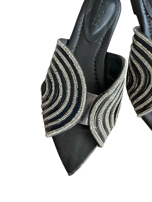 SCHUTZ Black Silver Rhinestone Sandals Size 37 / US 7 - Image 6