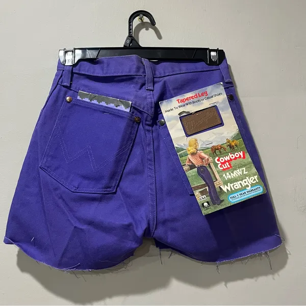 Vintage Wrangler tempered leg purple Shorts Altered Distressed NEW USA cotton XS - Image 3