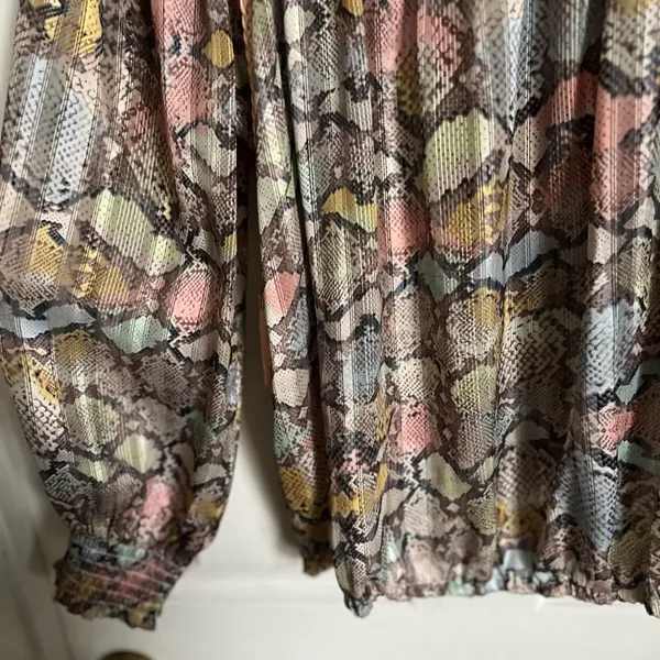 Casting France off the shoulder long sleeve snake print shimmer sheer blouse M - Image 6