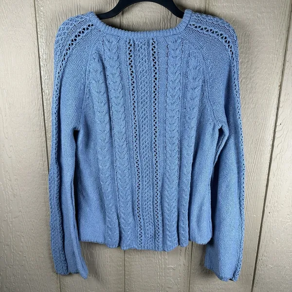Vintage American Eagle Sweater Womens XL Blue Cable Knit Flare Sleeve Fisherman - Image 4