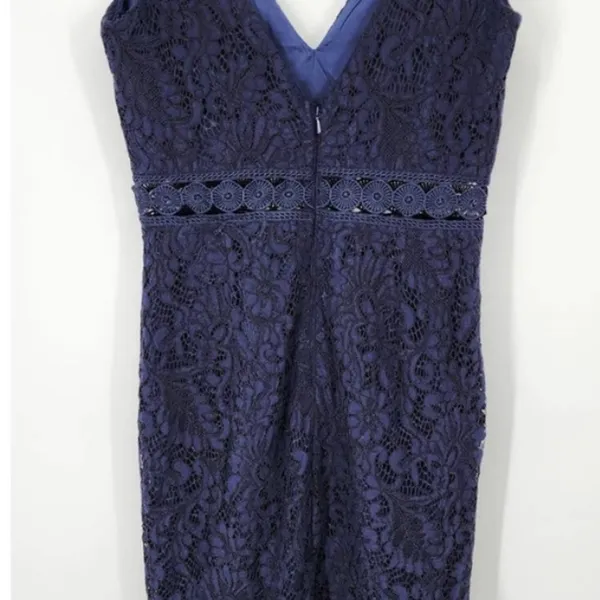 Bardot Fiona Lace Trumpet Midi Dress , Cocktail Sheath Flounce Sleeveless Navy - Image 4