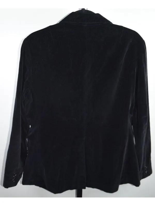 Vintage (80s) Wheel Black Velvet Blazer Sz14 Classic Notch Lapel Tailored Jacket - Image 2