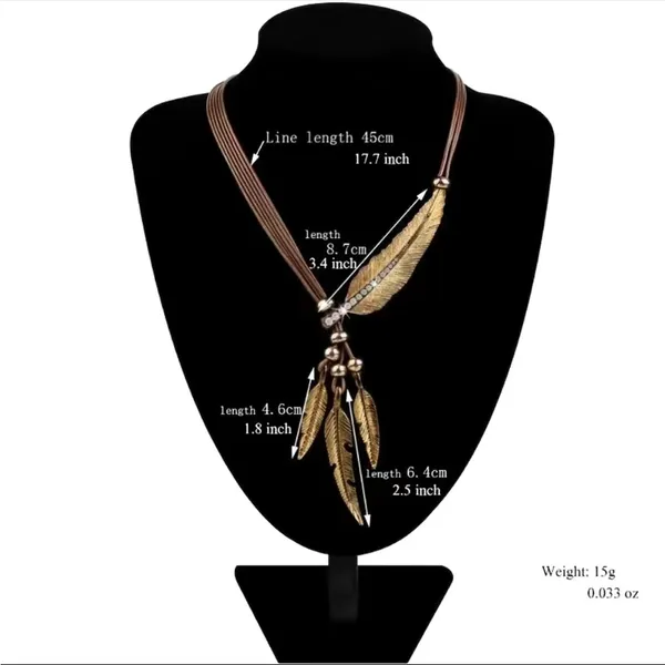 Boho Feather Decor Choker Necklace Vintage Style Rope Chain Ethnic‎ Style - Image 3