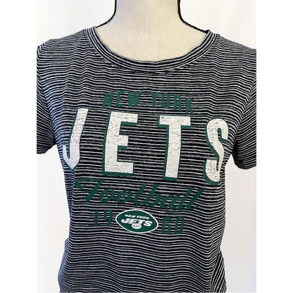 NFL New York Jets Tee Shirt | Grey & White Stripes, Short Sleeves - Image 2