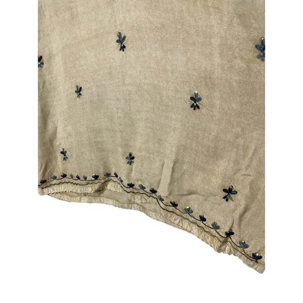 Beige Embroidered Long Sleeve‎ Pullover V Neck Bohemian Top Free Size Womens - Image 5