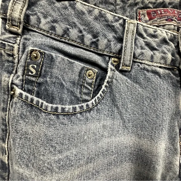 Vintage Silver Mid Rise Blue Jeans Flare Denim Made In Guatemala Womens 30 32 - Image 10