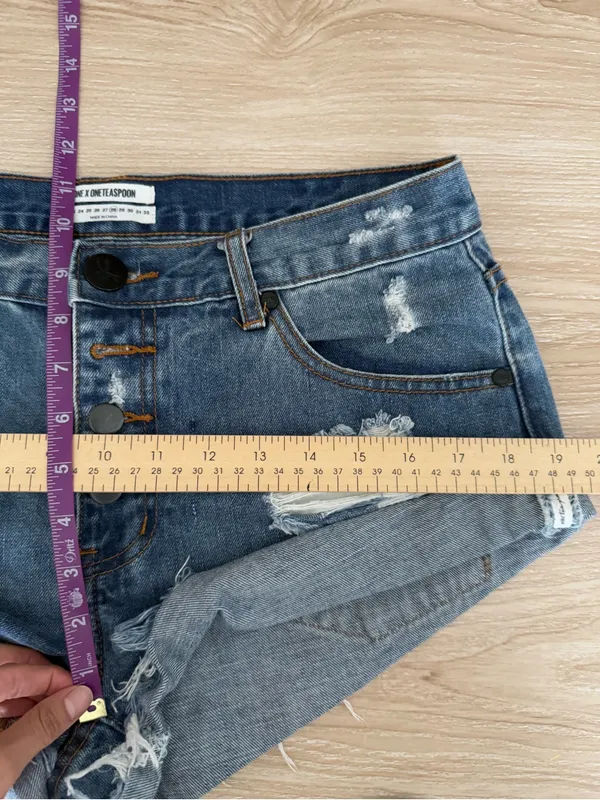One Teaspoon 28 Denim Shorty Shorts Bandits Distressed Medium Wash Biker - Image 7