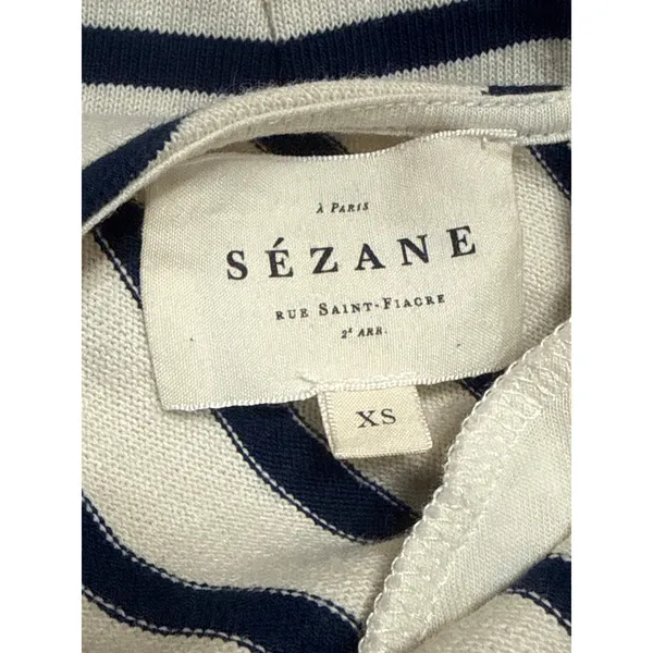 Sézane Women's Cream Navy Blue Striped Knit Long Sleeve T Shirt Tee Top Size XS - Image 5