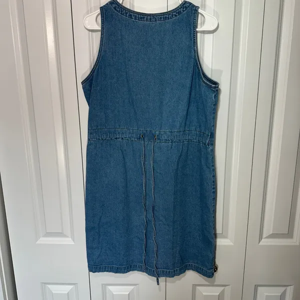 Vintage Blue J. Denim Mini Dress L Western Boho Blue 90s Button Front Sleeveless - Image 4