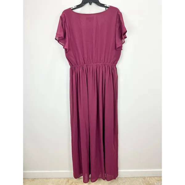 Lulus Lost in the Moment Burgundy Purple Chiffon Maxi Dress Formal 1XL NWT - Image 11