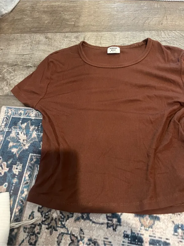 Sunday best Brown Scoop Neck Crop Tee - Image 6