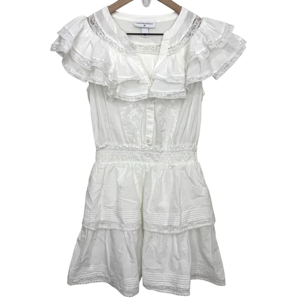 LoveShackFancy x Target Penelope White Ruffled Tiered Smocked Dress XS Cotton - Image 2