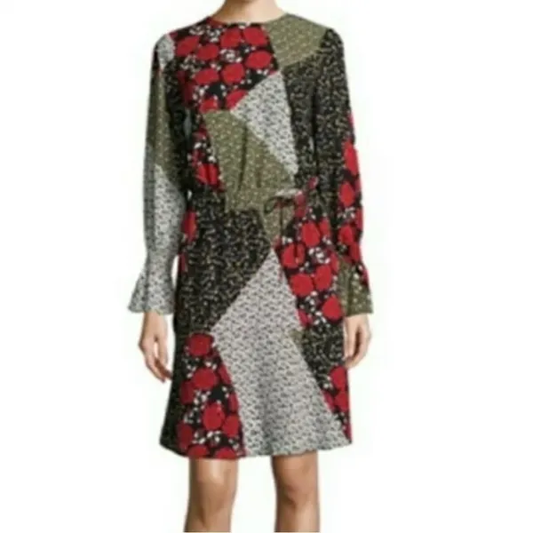 Libby Edelman Patchwork Long Sleeve Dress in Multi‎ Size Large Red - Image 3