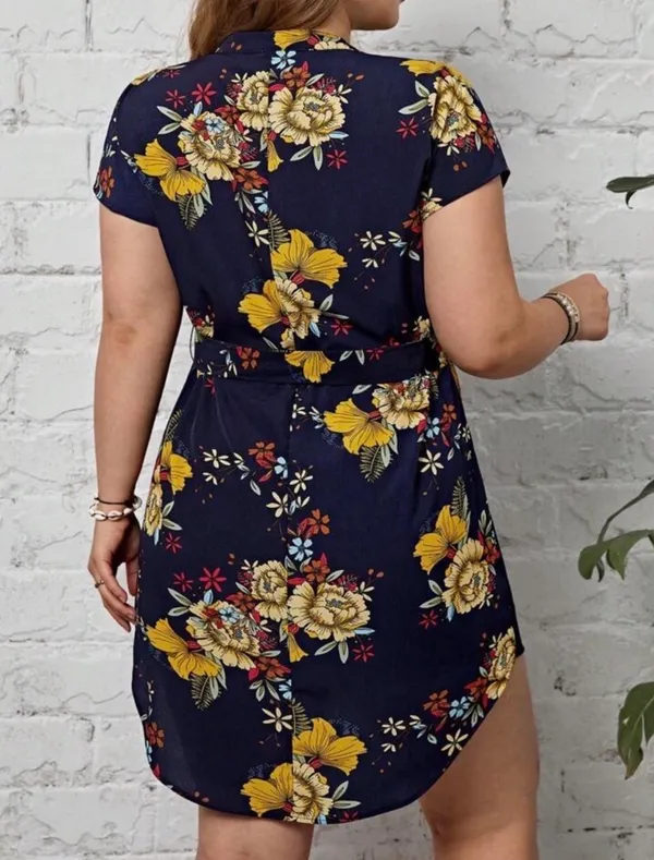 SHEIN Navy Blue Floral Tie-Waist Dress - Image 2