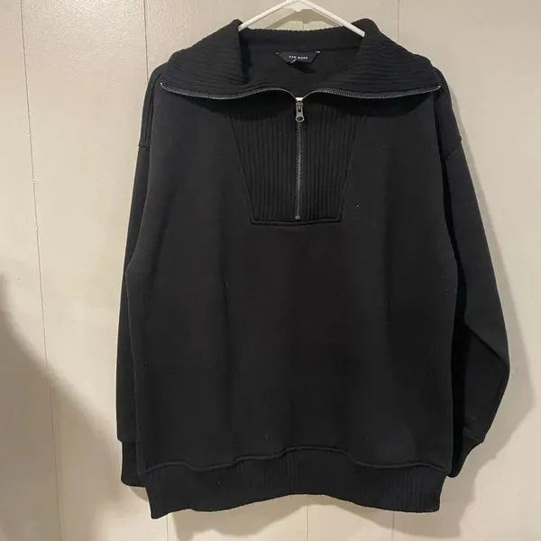 Rae Mode Black Half Zip Ribbed Pullover Sweatshirt Women’s Size Small Oversized - Image 3
