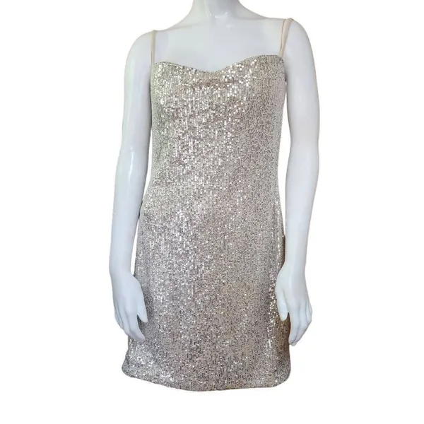 La Femme Silver Sequin Spaghetti Strap Mini Dress (12) - Image 4
