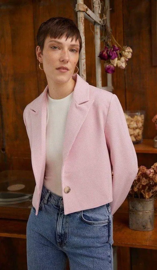Zara NWT  Textured pink Crop Blazer. - Image 5