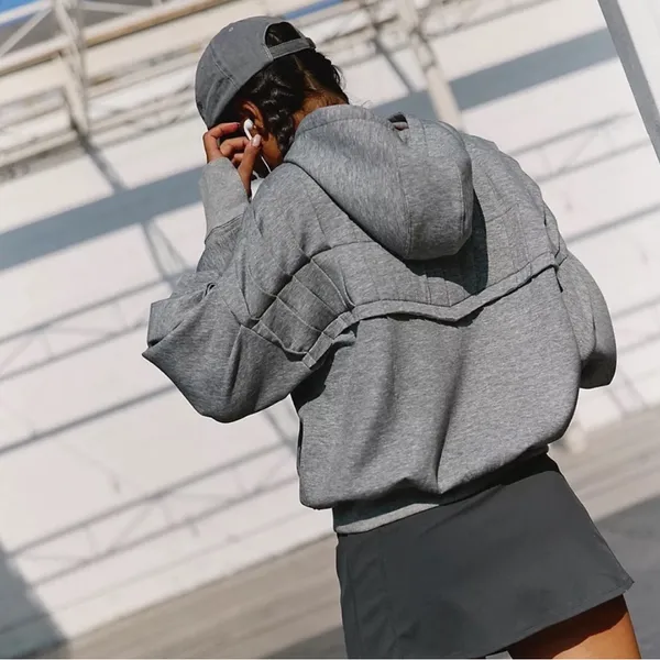 NEW FREE PEOPLE | We The Free‎ Pick it Up Pleated Pullover Gray Hoodie Sz L - Image 4