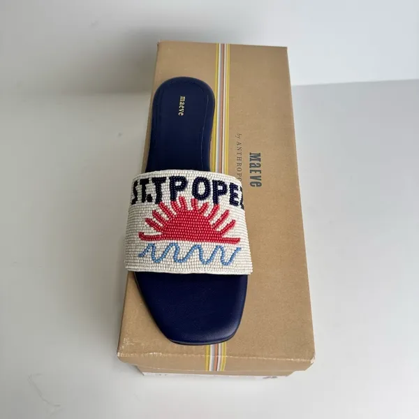NWT Anthropologie Maeve Fiona Beaded Slide Sandals Size 37 - Image 2