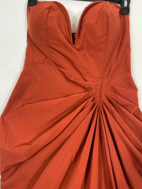 PrettyLittleThing Strapless Sweetheart Ruched Midi Dress in Rust Size 6 - Image 8