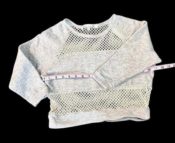 Lovers + Friends Light Gray Mesh-Panel Sweatshirt Sz XS - Image 2