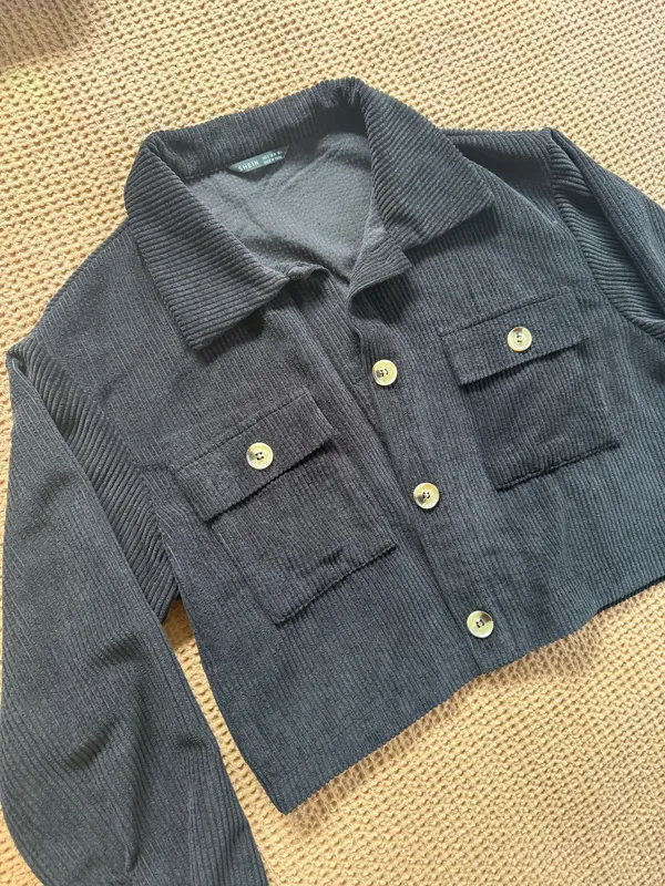 SheIn Black Cropped Corduroy Jacket - Image 3