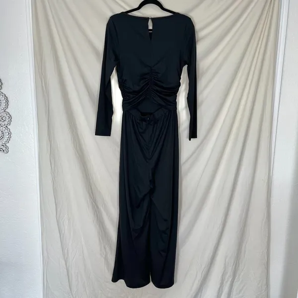 NWT Black V Neck Long Sleeve Ruched Jumpsuit with Pockets-Easy Peezy Edition M - Image 7