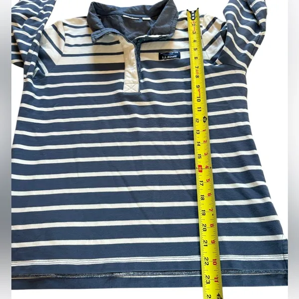 LL Bean Rugby Henley Long Sleeve Cotton Top Blue White Stripes Womens Size Small - Image 6