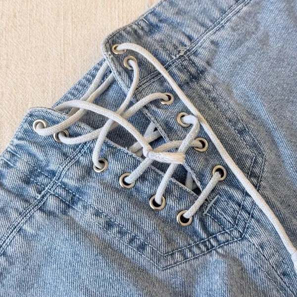 Sam & Libby Vintage 90s Wide Leg‎ Sailor Jeans Light Wash Lace Up Back 32 - Image 10