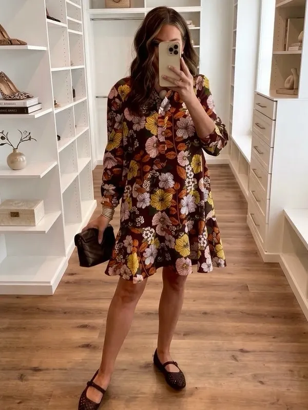 Tuckernuck Retro Floral Crepe Callahan Shirt Dress Brown Yellow Pink XXL 2X - Image 3
