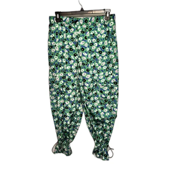 Diane Von Furstenberg Jogger Cargo Pants L Green Harem Bloomer Ankle Tie DVF - Image 3